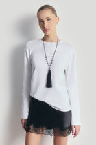 Satin Lace Detail Mini Skirt - Black