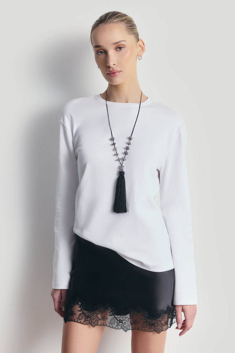 Satin Lace Detail Mini Skirt - Black