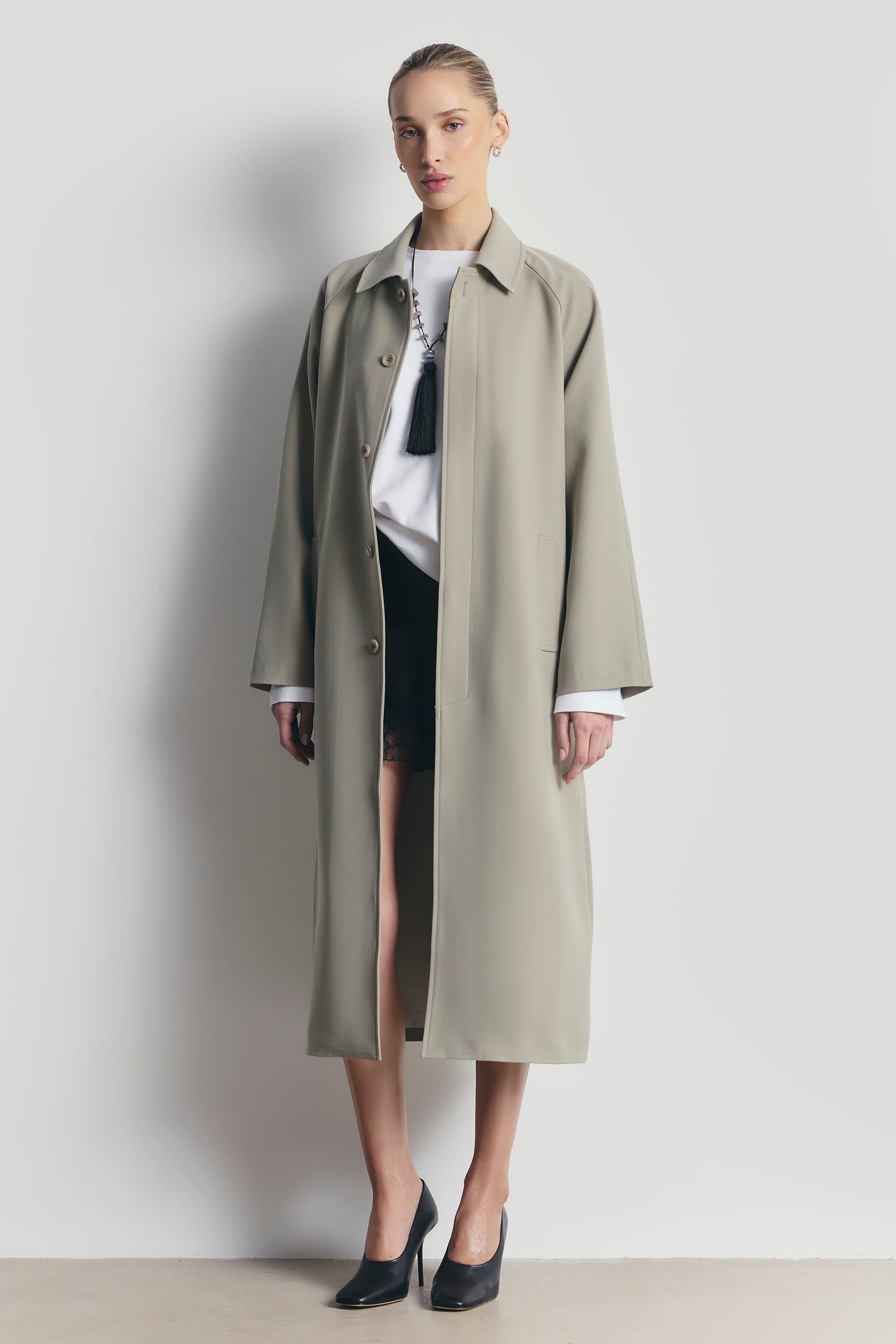 Clean Cut Longline Driving Coat - Antique Sage