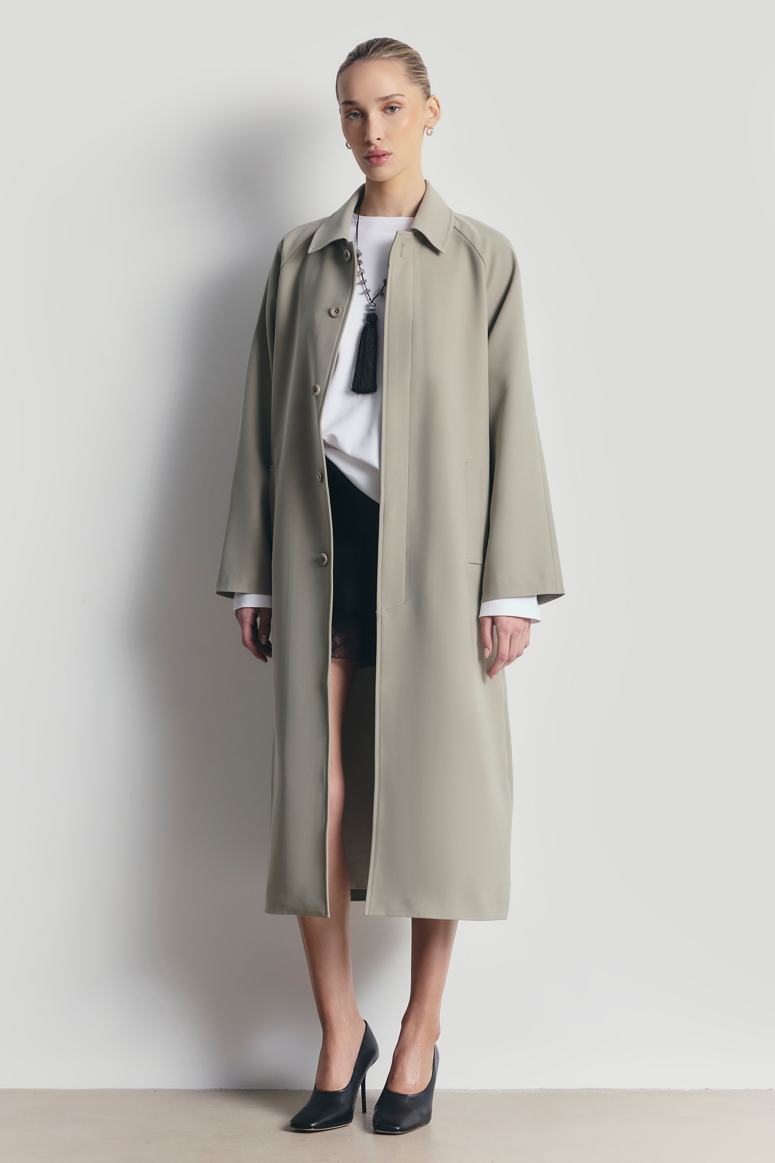 Clean Cut Longline Driving Coat - Antique Sage