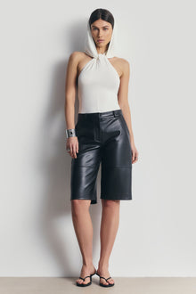 Tailored Leather Longline Shorts - Black