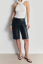 Tailored Leather Longline Shorts - Black