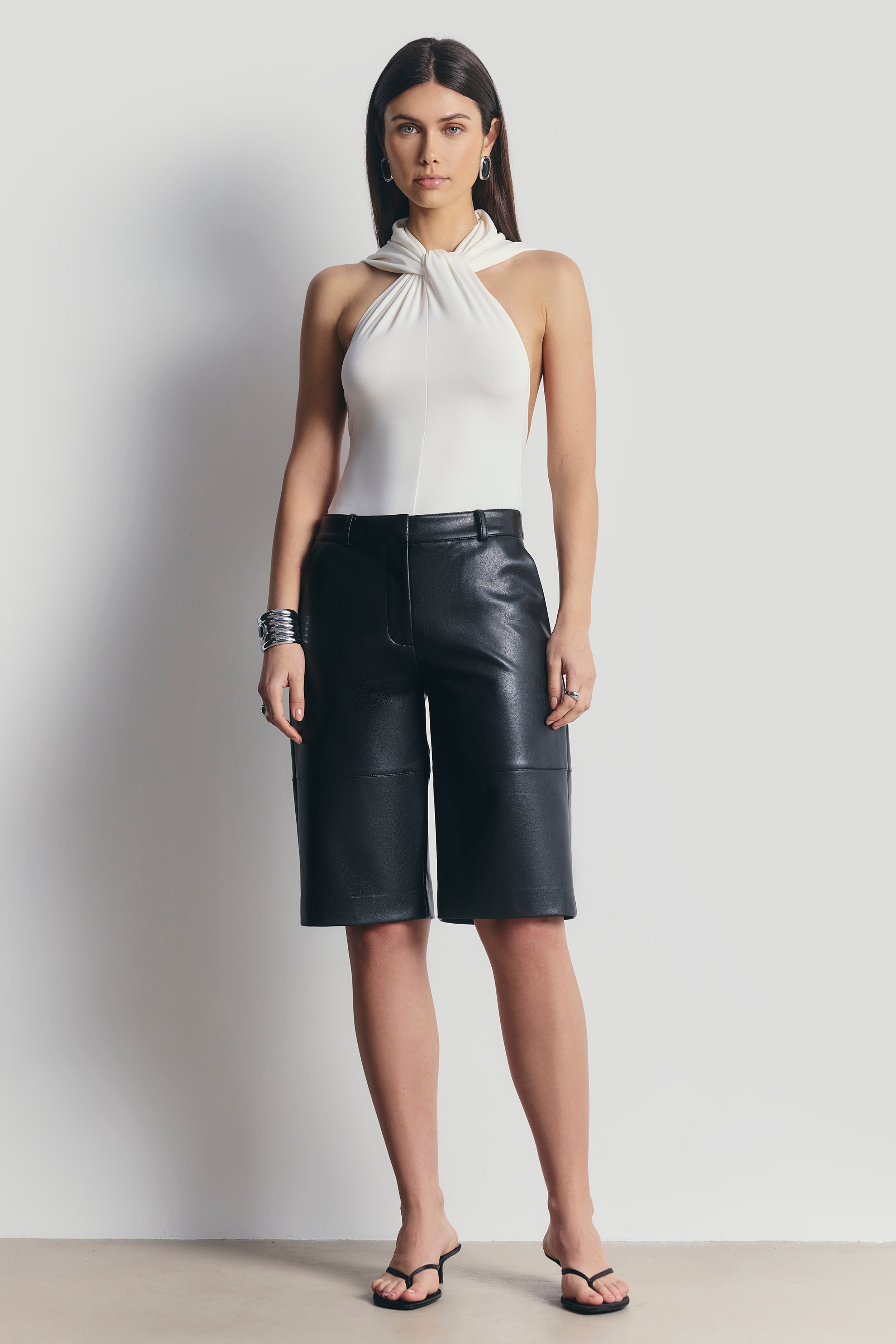 Tailored Leather Longline Shorts - Black