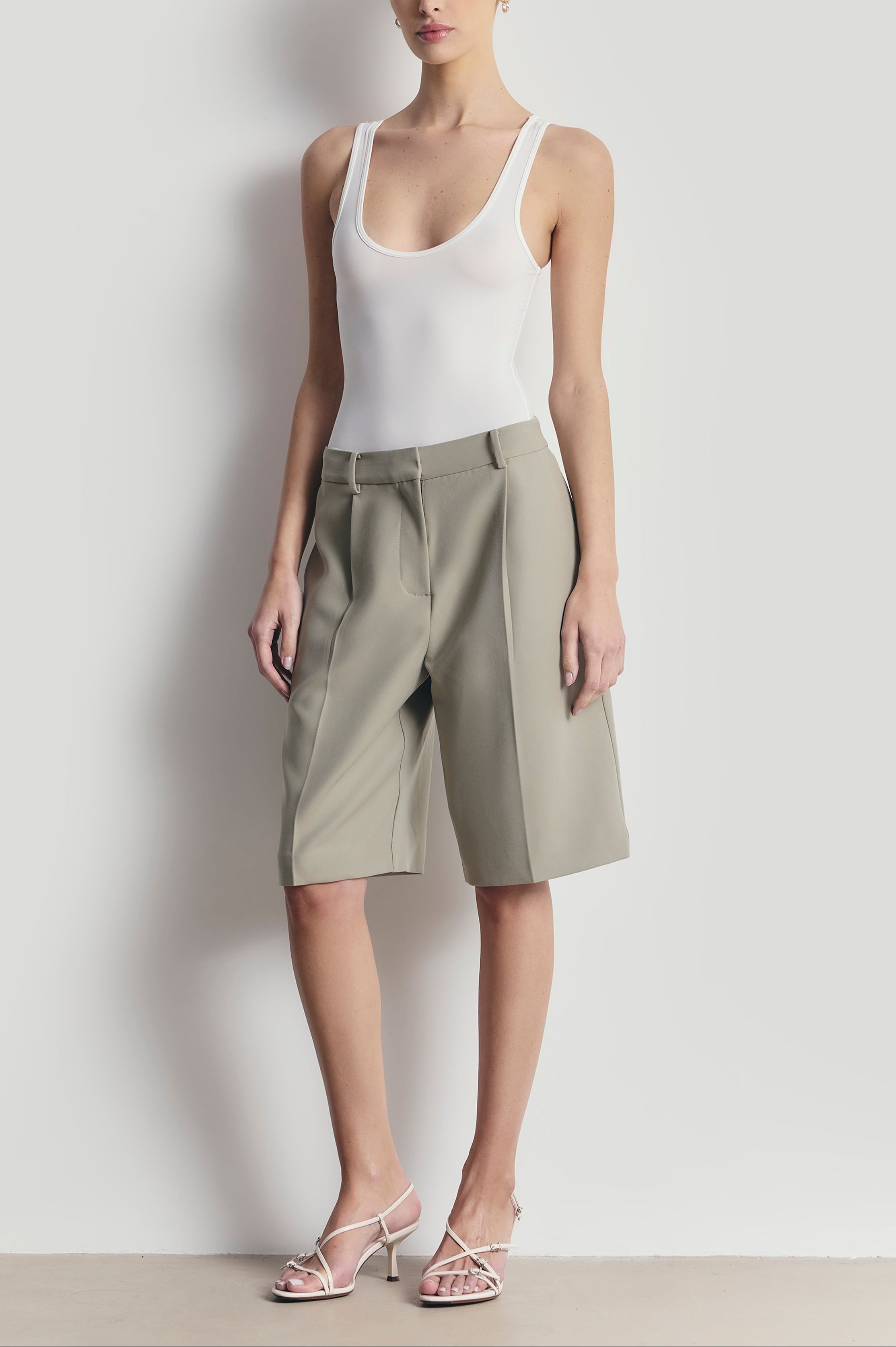 Tailored Dropped Waist Longline Shorts - Antique Sage
