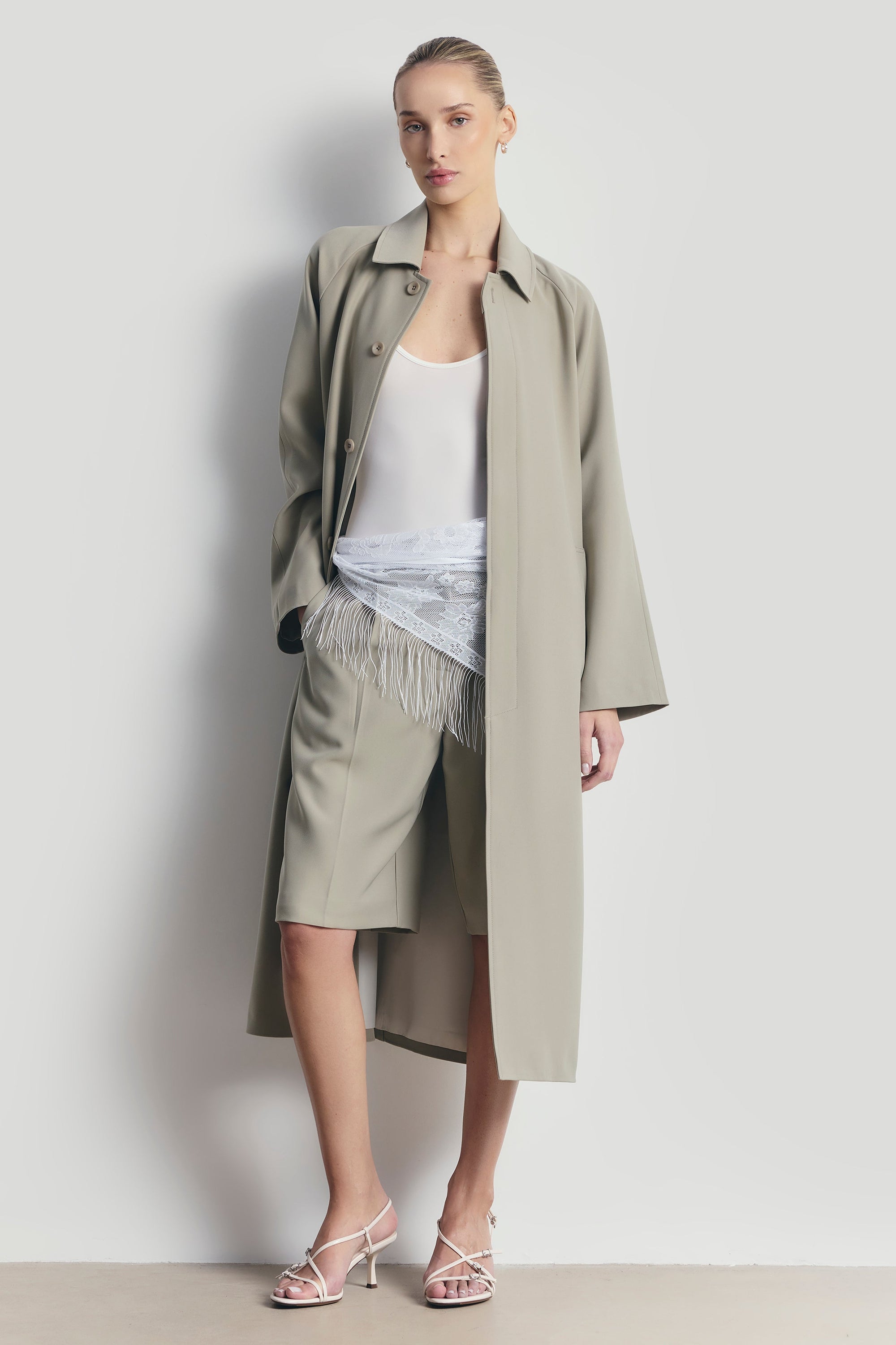 Tailored Dropped Waist Longline Shorts - Antique Sage