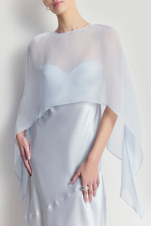 Sheer Chiffon Curved Hem Cape - Powder Blue