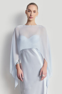 Sheer Chiffon Curved Hem Cape - Powder Blue