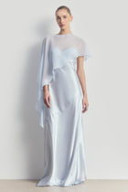 Sheer Chiffon Asymmetric Cape - Powder Blue