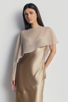 Sheer Chiffon Asymmetric Cape - Champagne