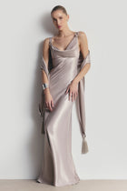 High Gloss Satin Tassel Shawl - Pebble