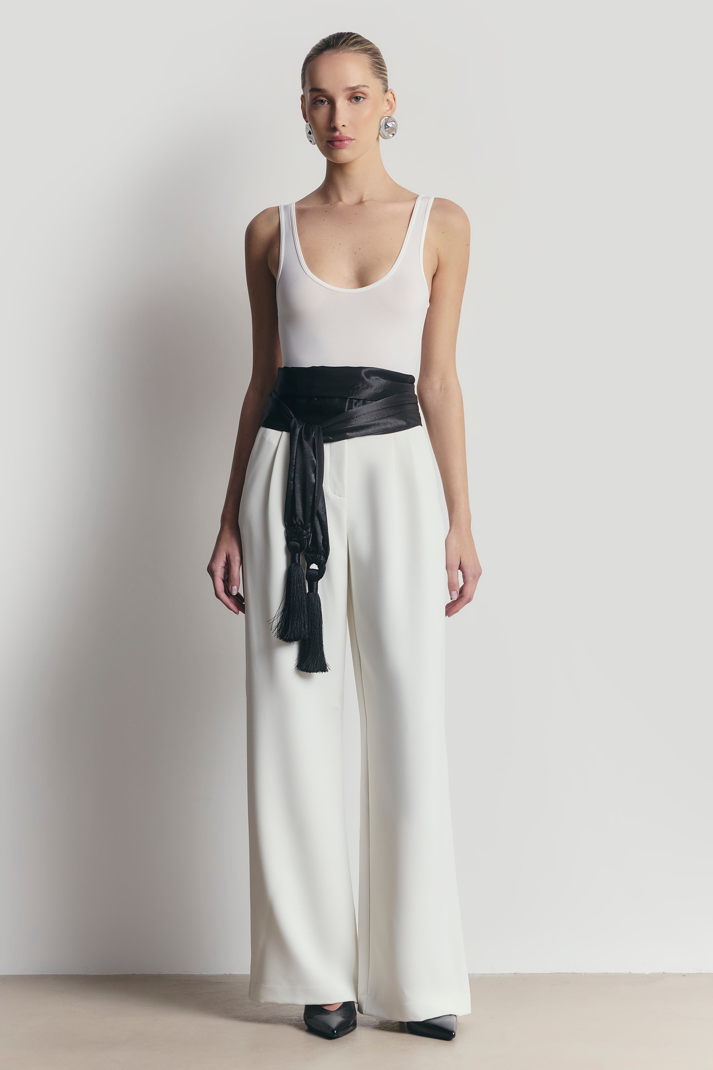 High Gloss Satin Tassel Shawl - Black