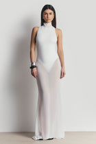 Sheer High Neck Racerback Gown - White