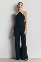 Cupro Jacquard Tailored Halterneck Top - Charcoal