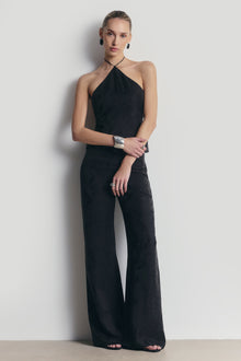Cupro Jacquard Tailored Wide Leg Trousers - Charcoal