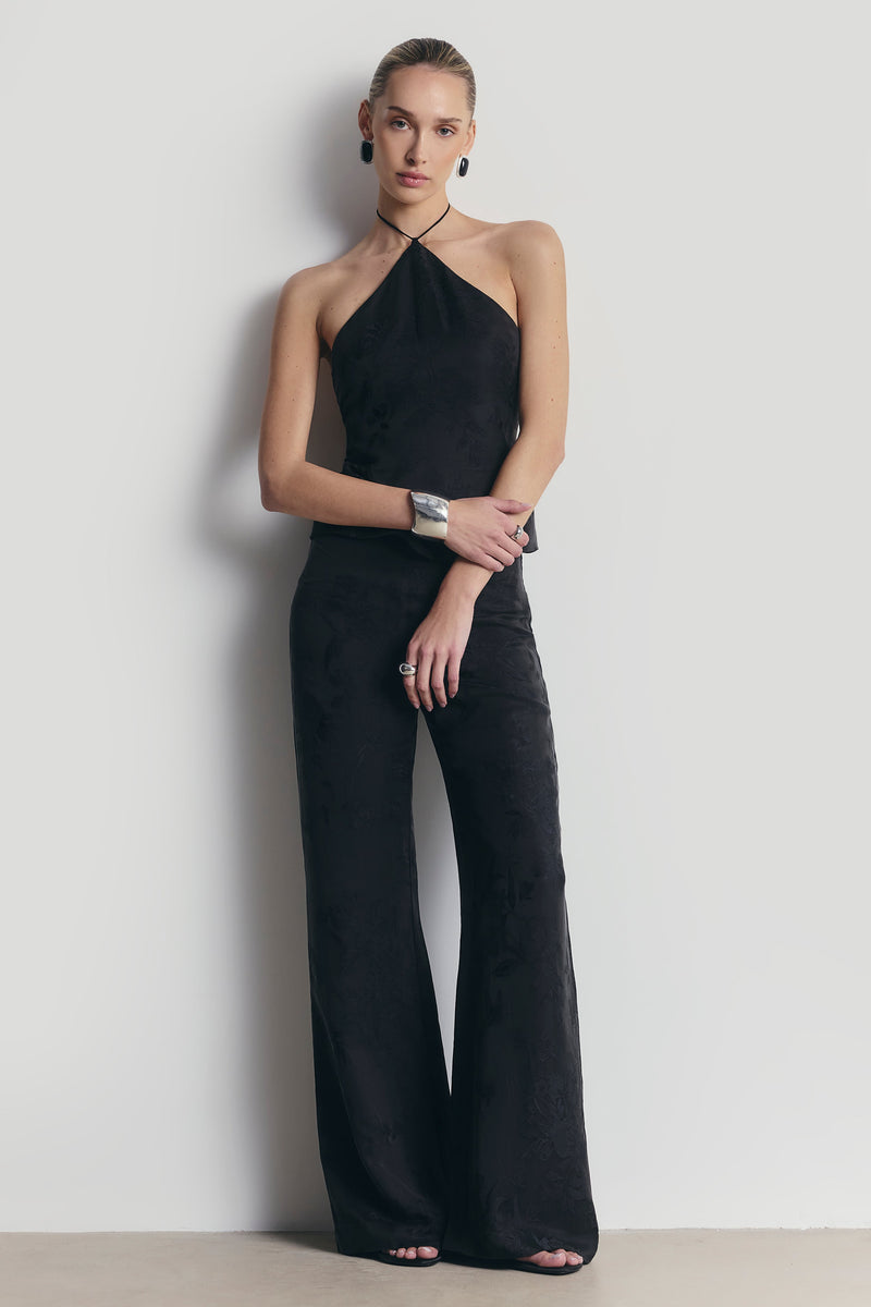 Cupro Jacquard Tailored Wide Leg Trousers - Charcoal