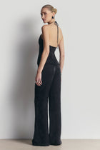 Cupro Jacquard Tailored Wide Leg Trousers - Charcoal