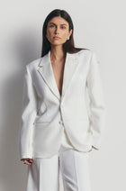 Satin Detail Single Breasted Blazer - White