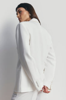 Satin Detail Single Breasted Blazer - White