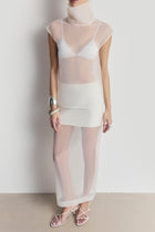 Sheer Organza Funnel Neck Blouse - Cream