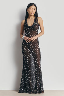sleeveless black blazer dress Chiffon Cowl Neck Gown - Maxi Polka Dot