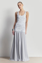 Jacquard Corset Gown with Chiffon Skirt - Frost