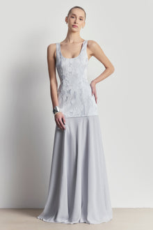 Jacquard Corset Gown with Chiffon Skirt - Frost