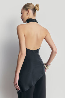 Cowl Neck Asymmetric Top - Black