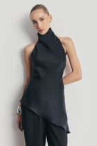 Cowl Neck Asymmetric Top - Black