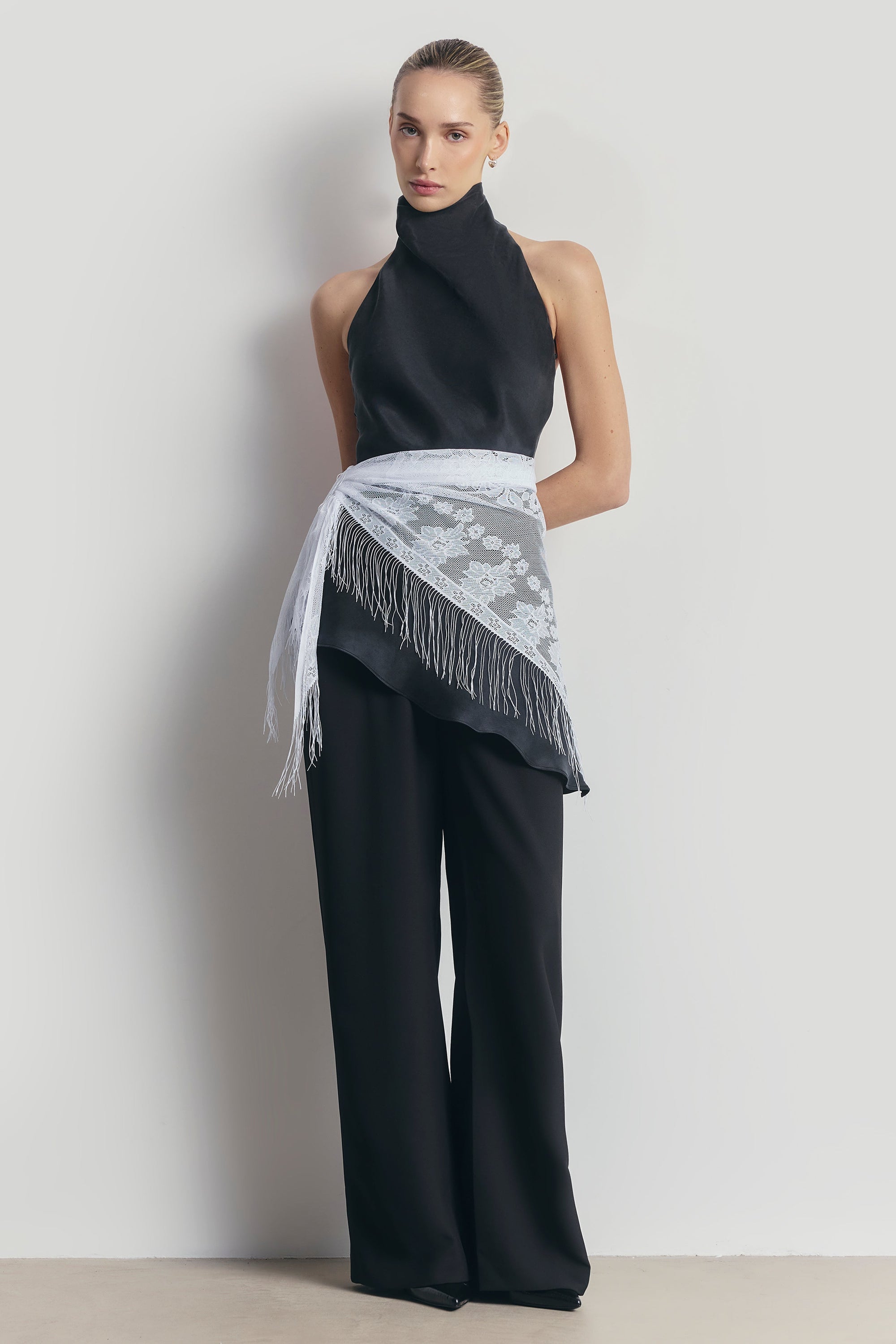 Lace Scarf with Fringing - White