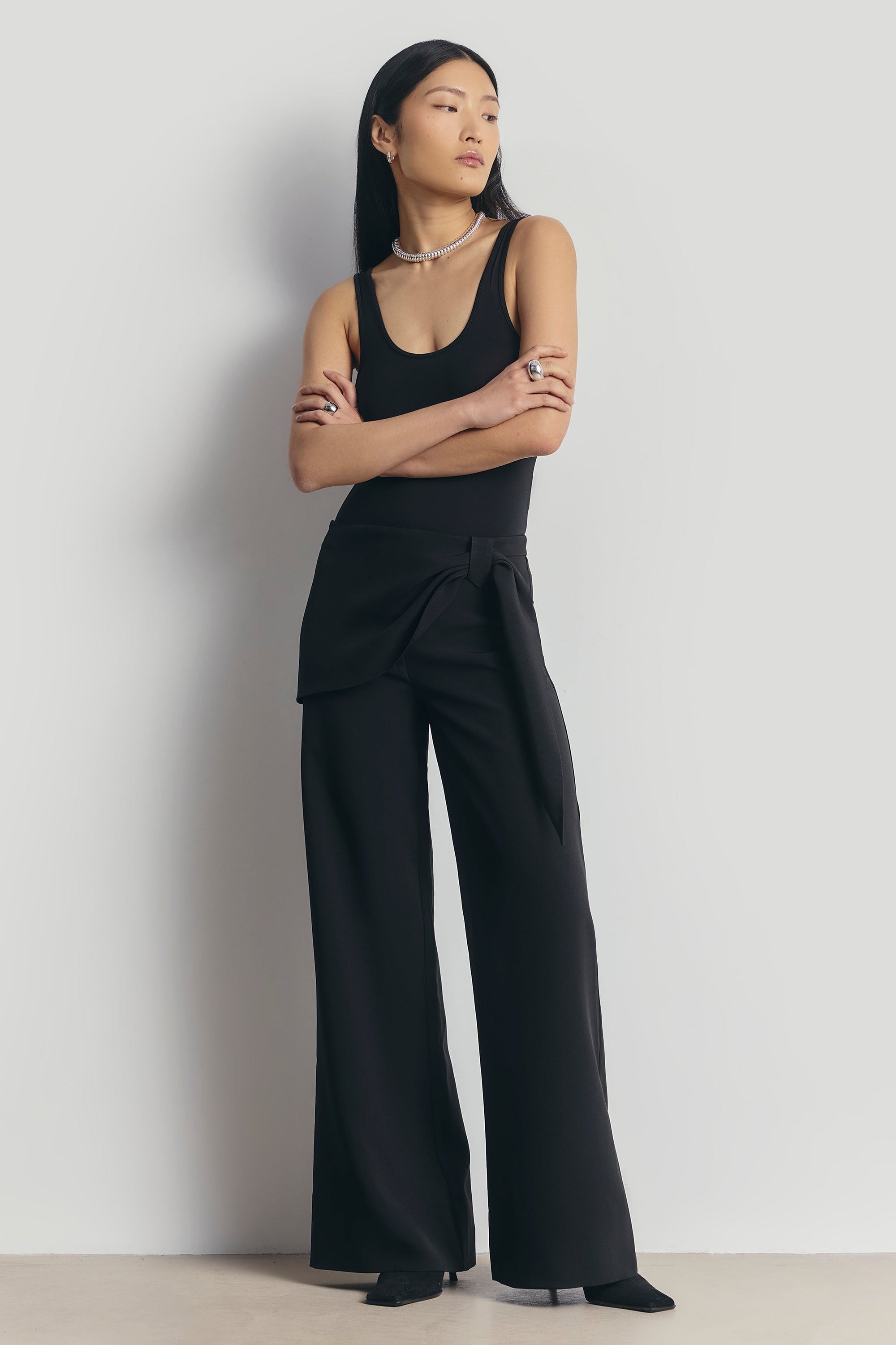 Tailored Draped Belt Trousers - Black