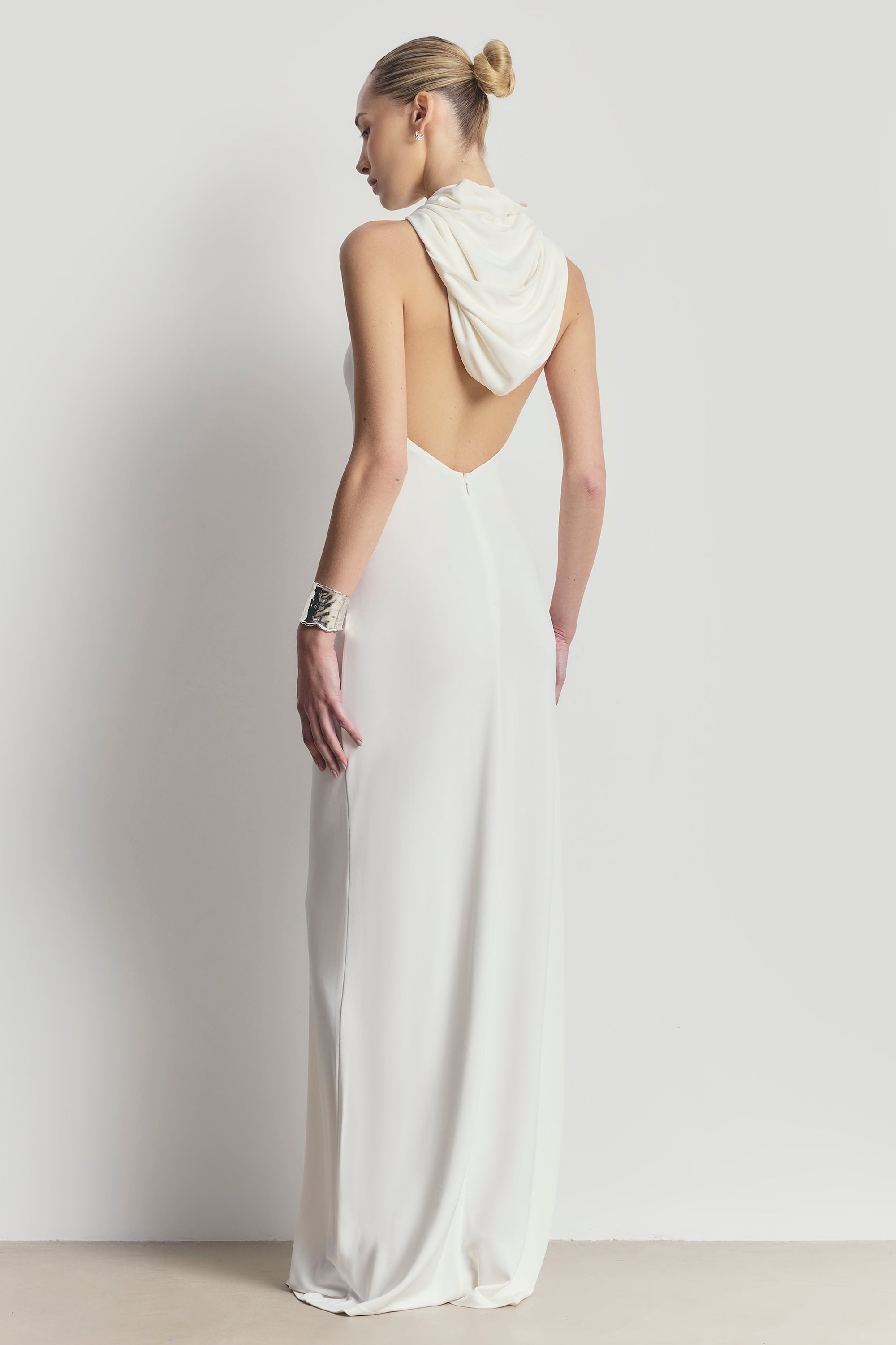 Hooded Halterneck Maxi Dress - White
