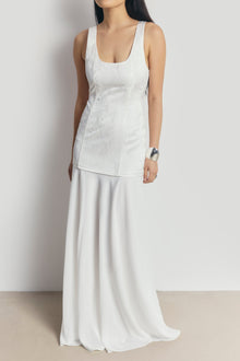 Jacquard Corset Gown with Chiffon Skirt - White