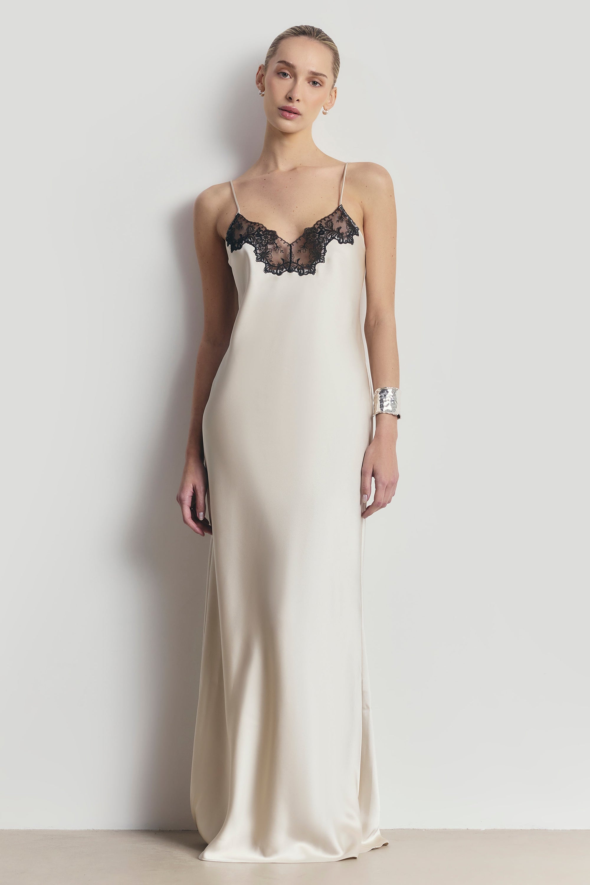 champagne maxi slip dress Champagne Satin Split Leg Strappy Maxi Slip Dress