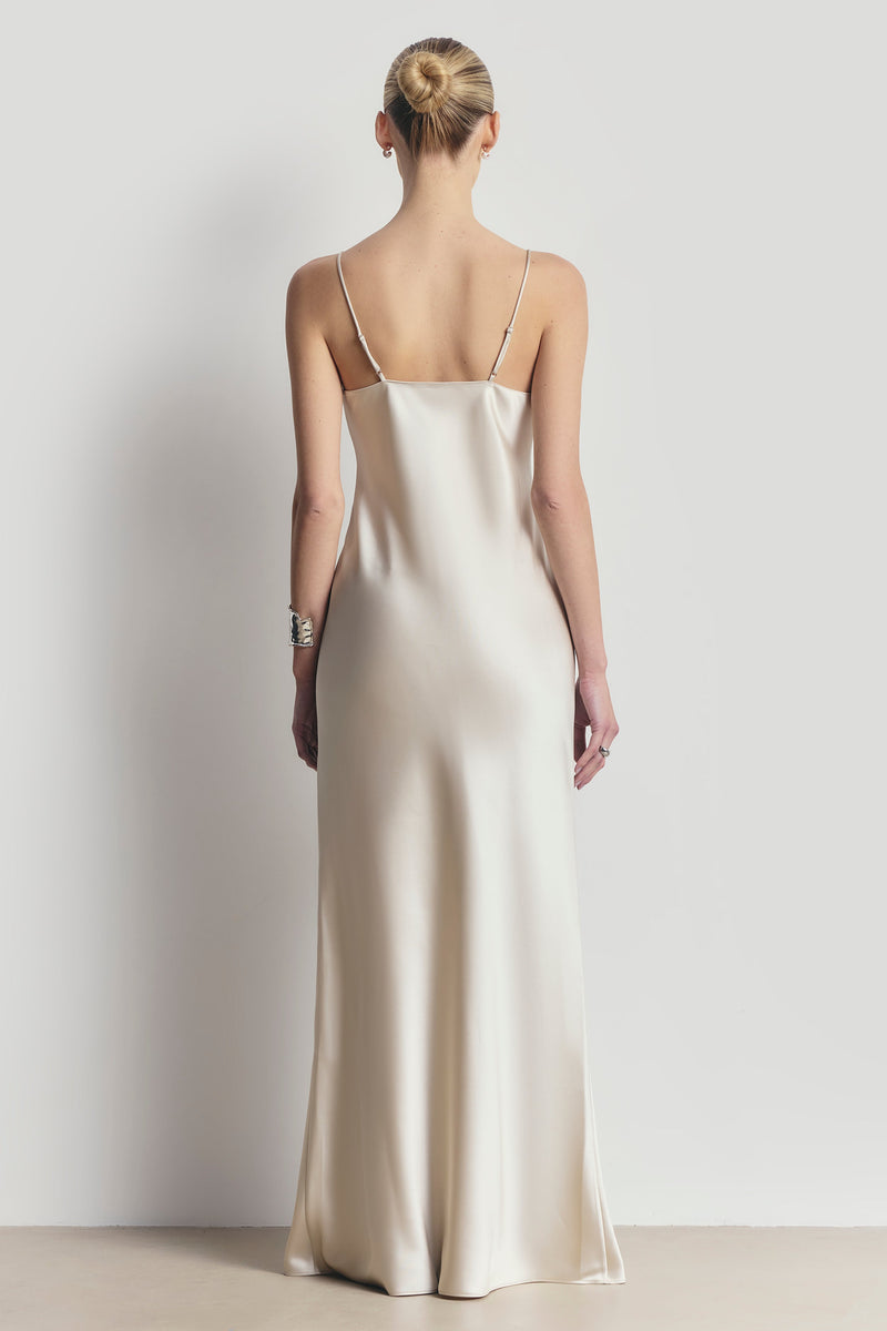 Satin Lace Detail Camisole Maxi Dress - Champagne/Black