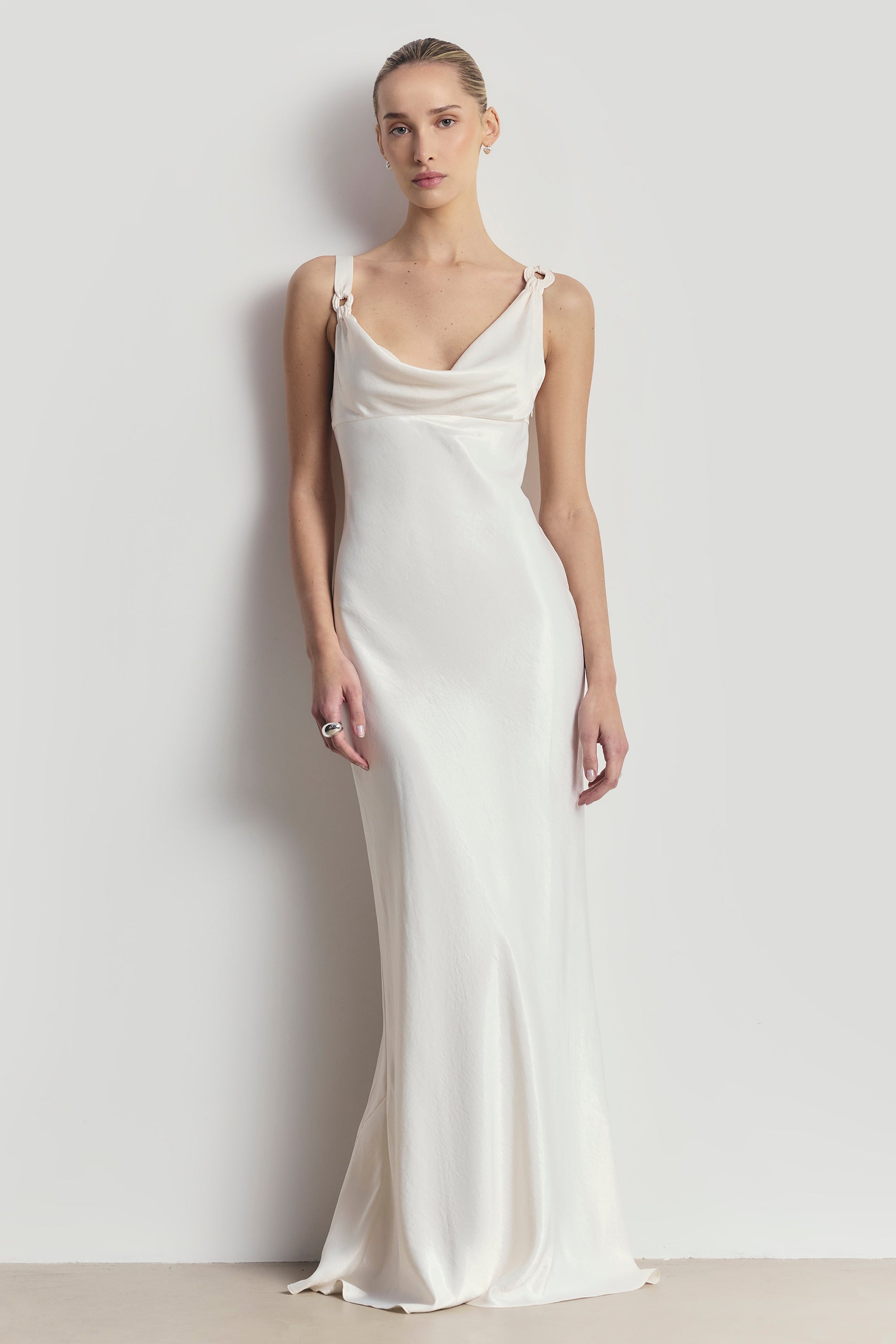 High Gloss Satin Cowl Neck Gown - Cream | BOA US High Gloss Satin Cowl Neck Gown - Cream | BOA US