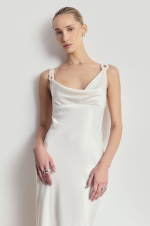 High Gloss Satin Cowl Neck Gown - Cream