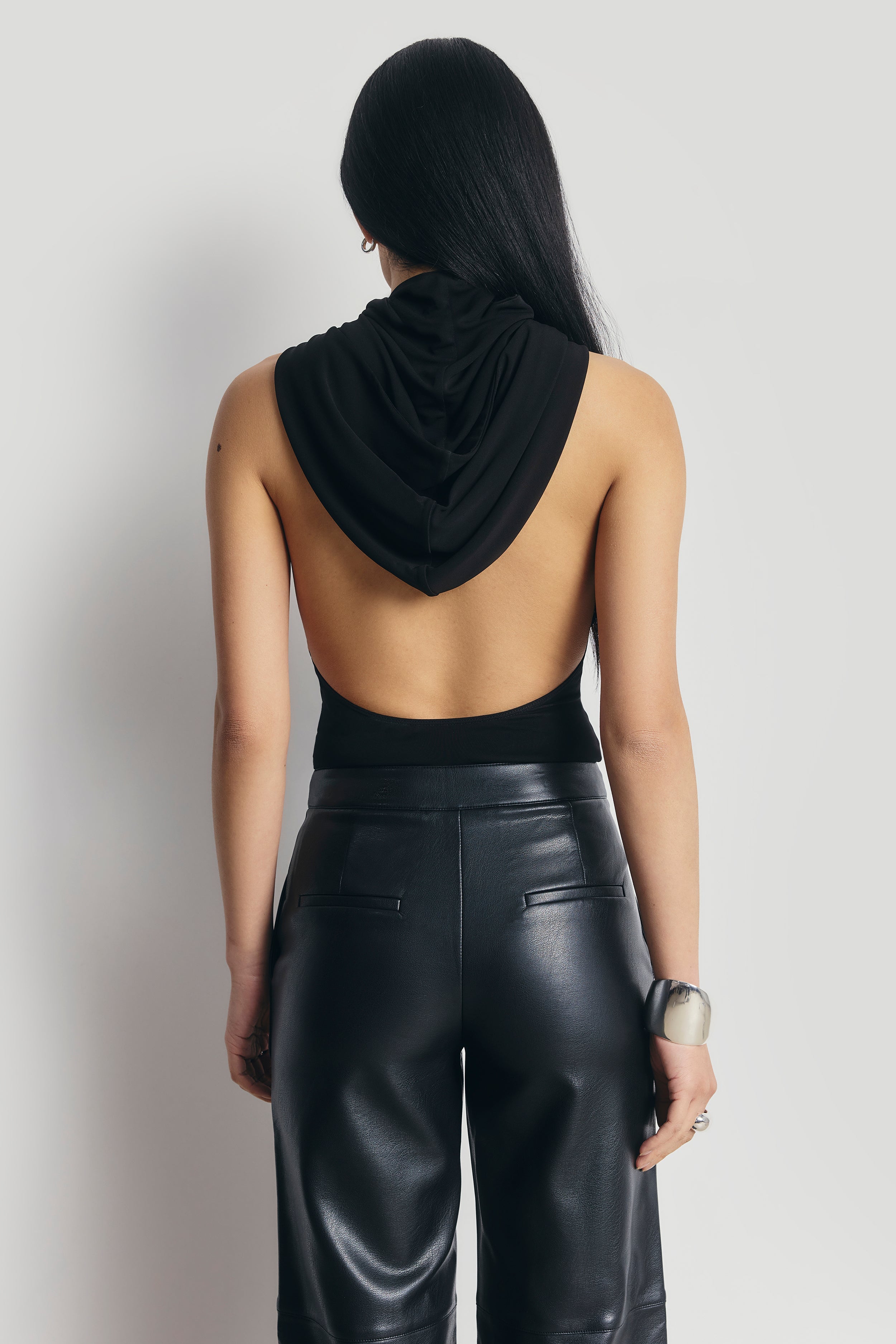 Hooded Halterneck Bodysuit - Black
