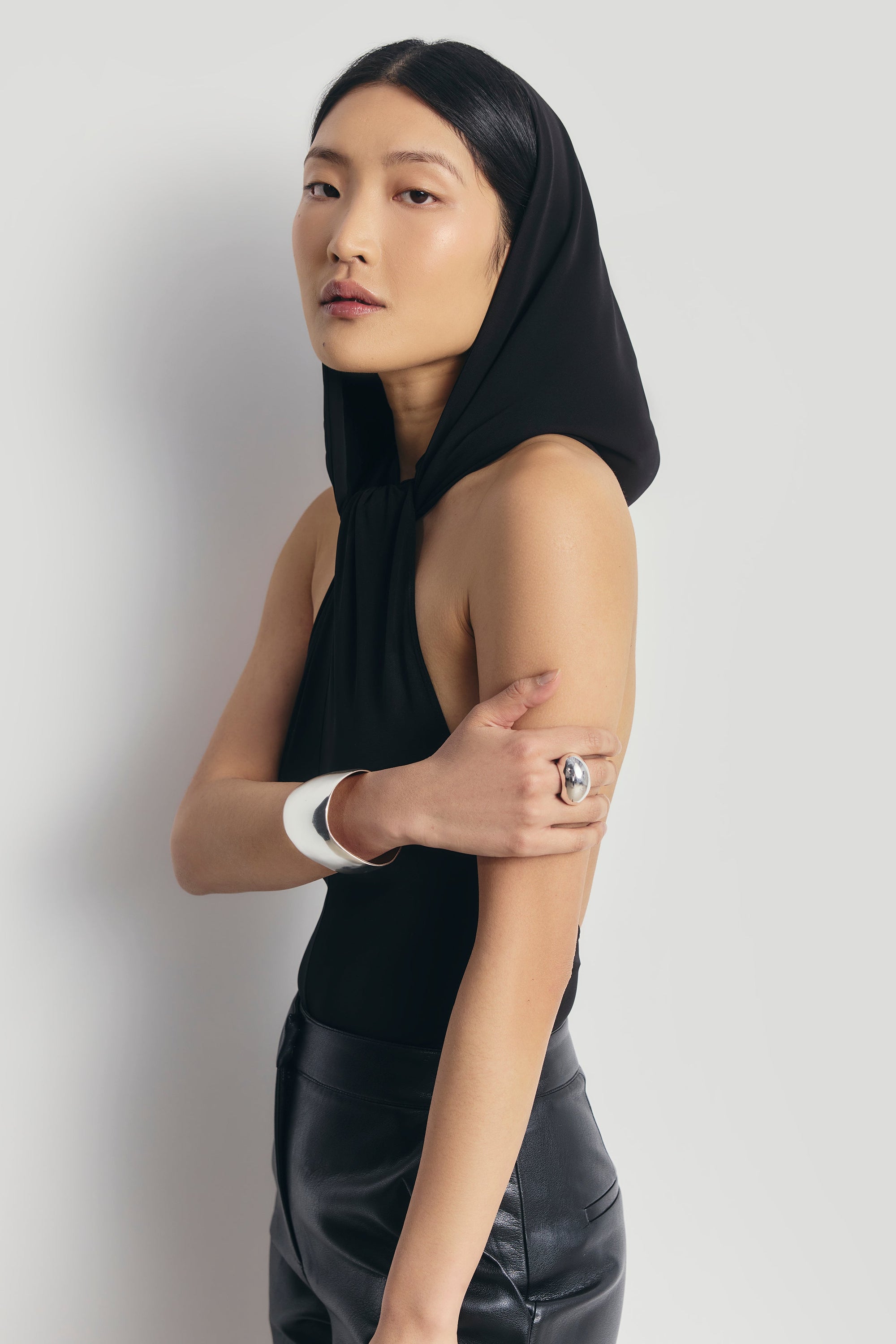 Hooded Halterneck Bodysuit - Black