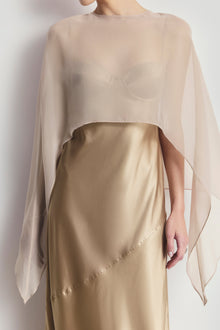 Sheer Chiffon Curved Hem Cape - Champagne