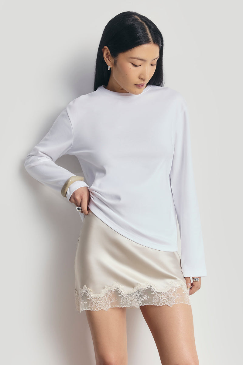 Satin Lace Detail Mini Skirt - Champagne