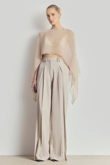 Sheer Chiffon Curved Hem Cape - Champagne