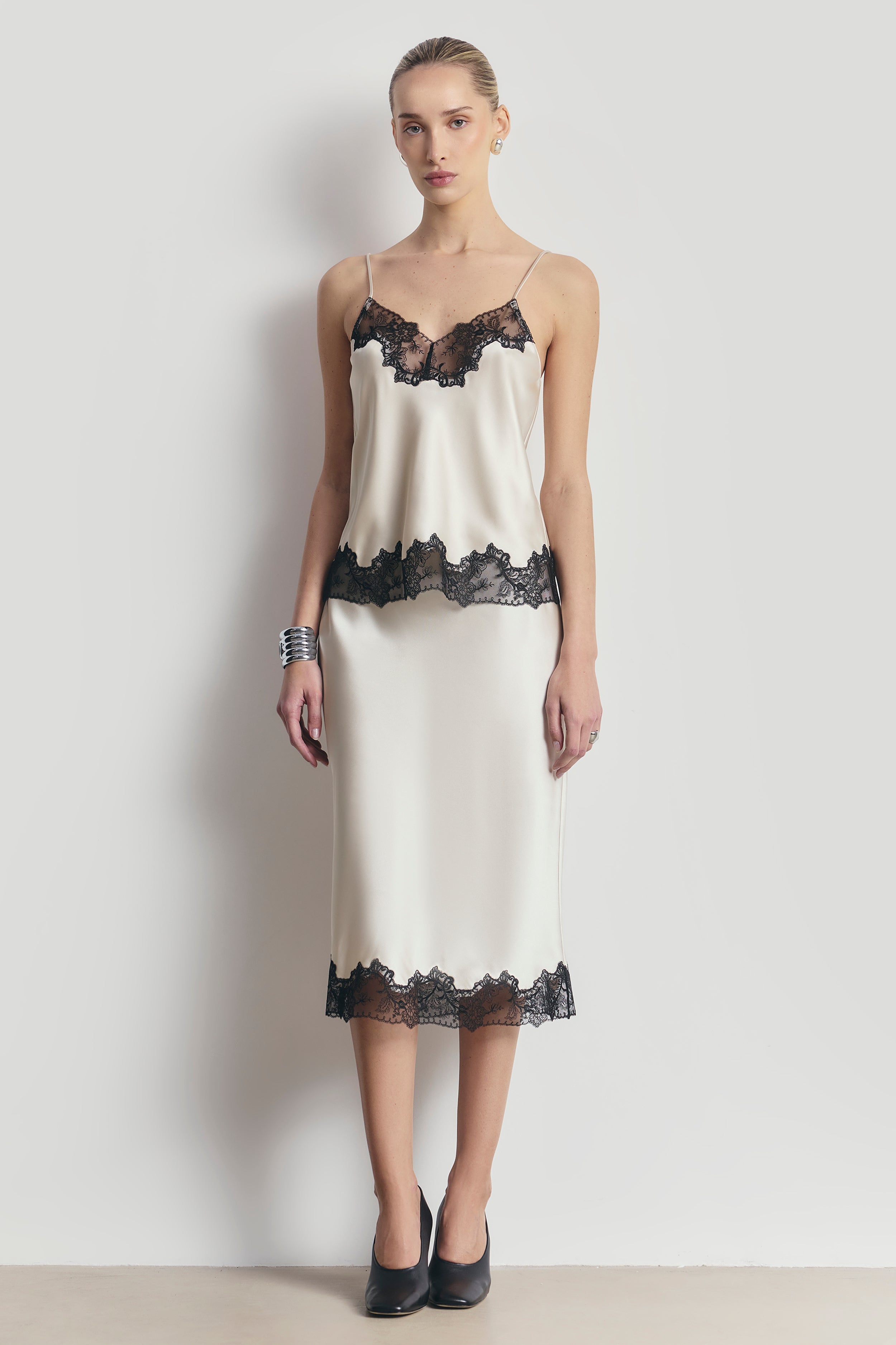 Satin Lace Detail Camisole - Champagne/Black | BOA US