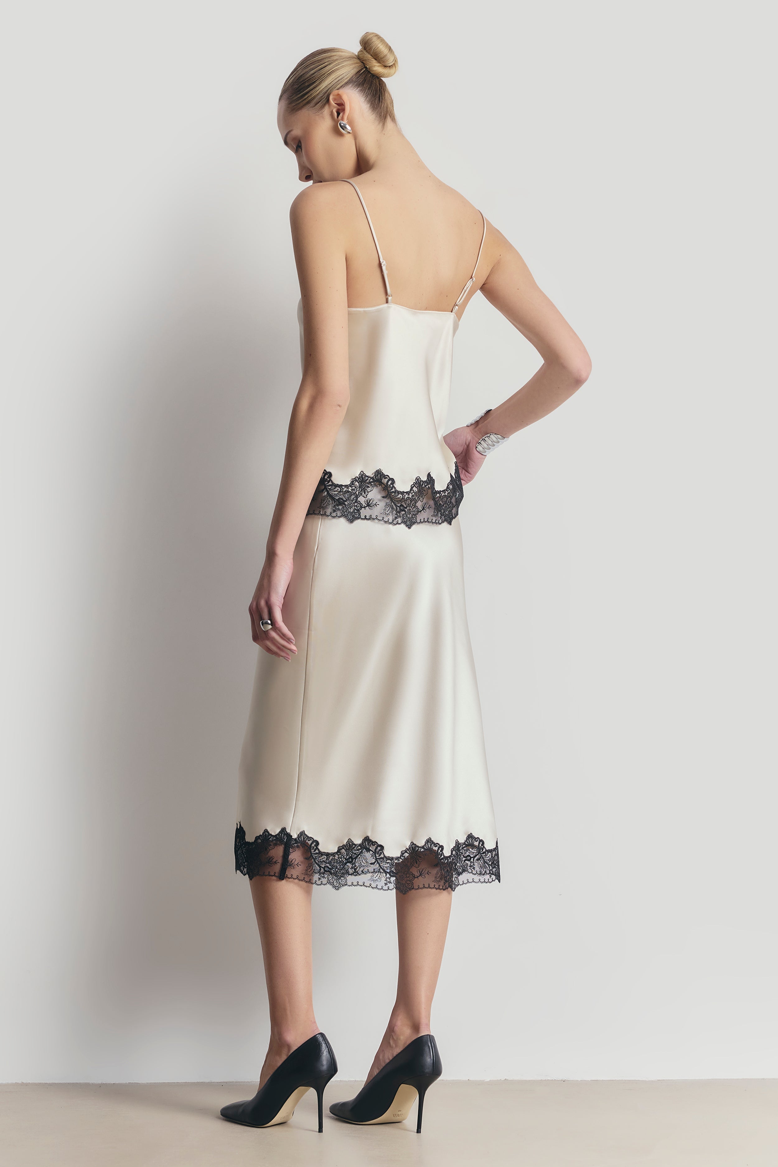 Satin Lace Detail Camisole - Champagne/Black | BOA US
