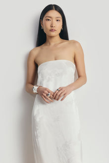 Satin Jacquard Strapless Maxi Dress - Cream