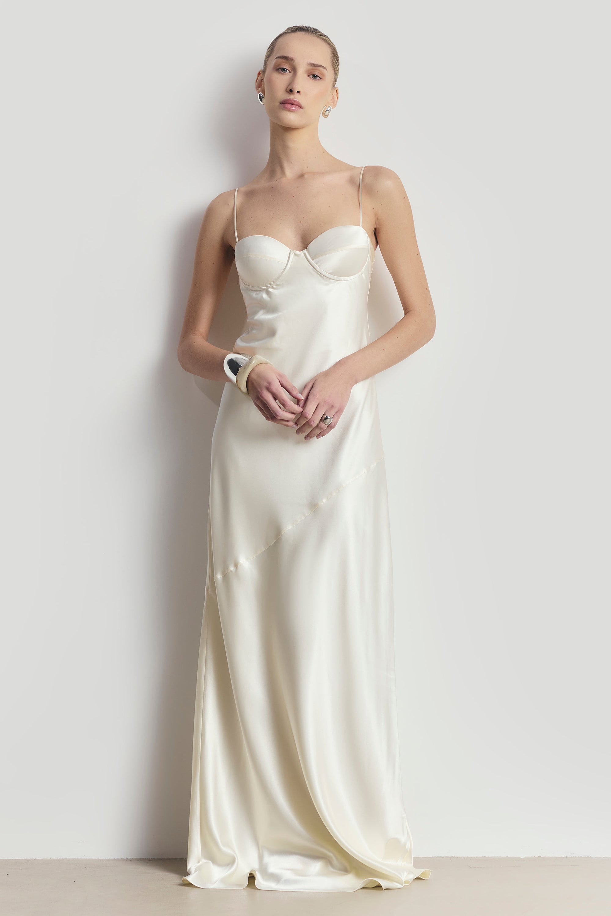 cream slip dress Callie | The Reclaimed Vintage maxi slip dress with contrast pink trim in cream is a stylish addition to your summer wardrobe Trousseau Lace Slip Dress -
