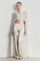 Sheer Chiffon High Neck Cape - Cream