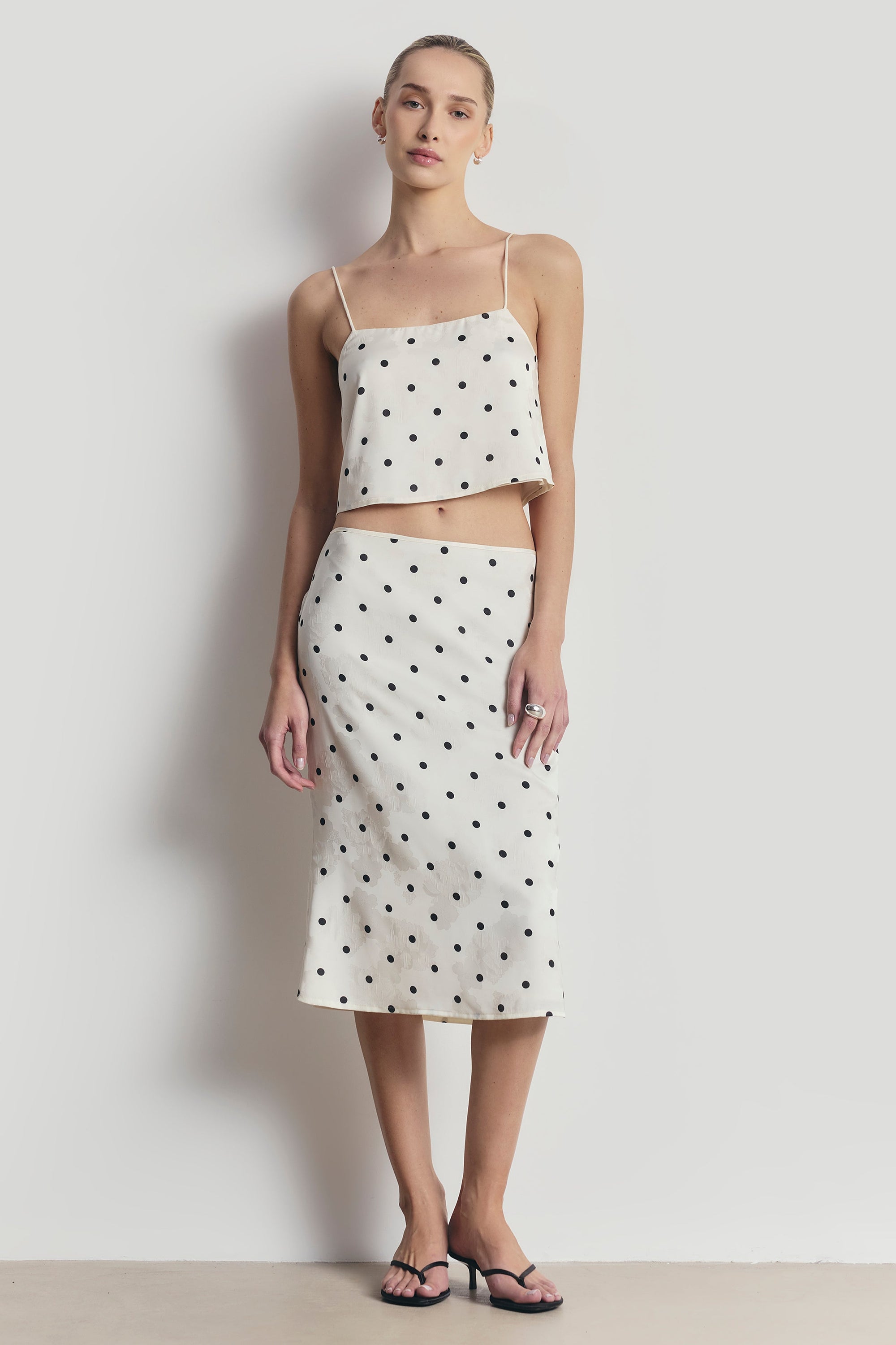 Satin Jacquard Polka Dot Camisole Top - Cream Polka Dot