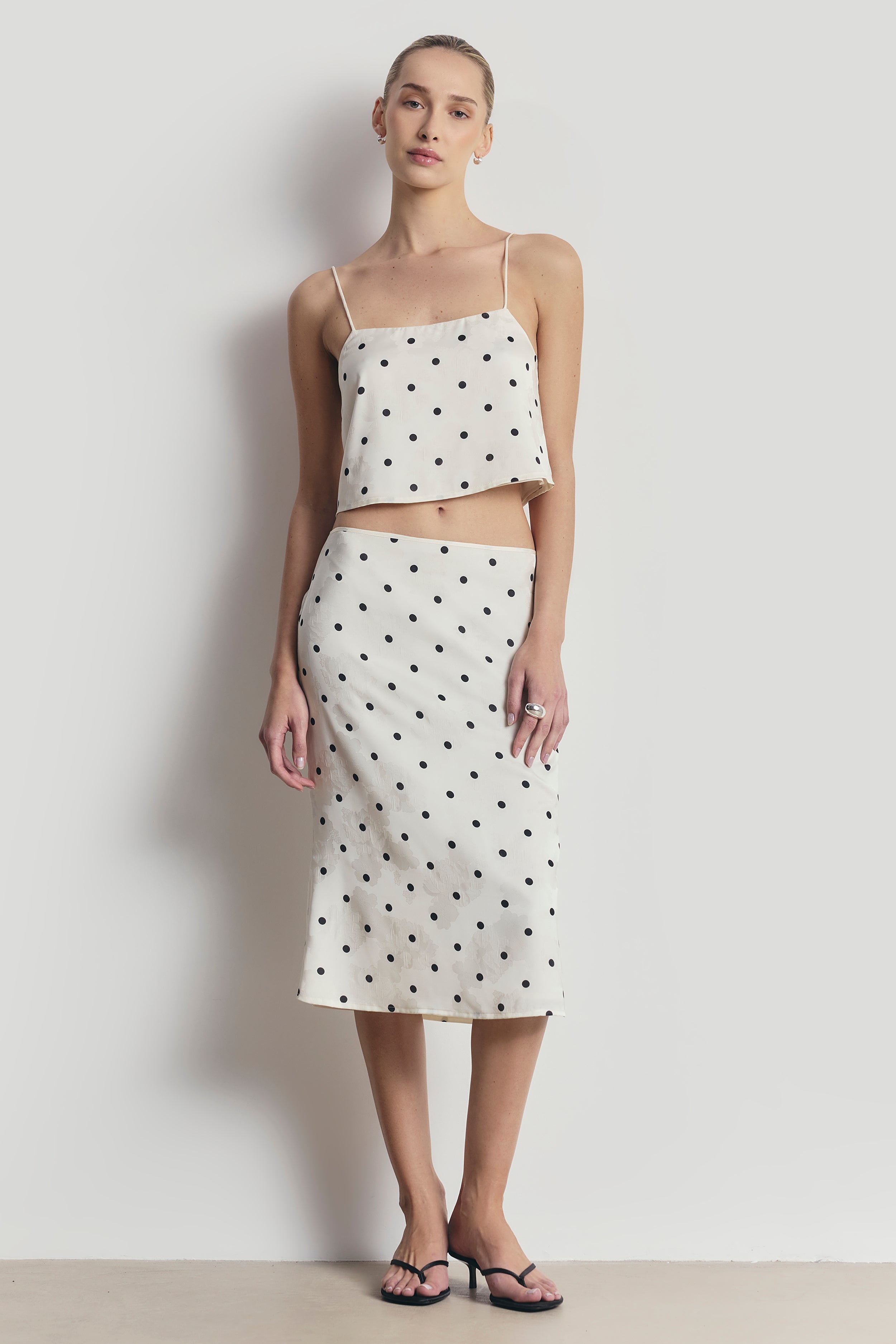 Satin Jacquard Polka Dot Camisole Top - Cream Polka Dot