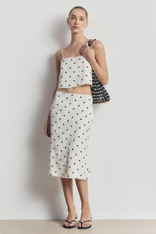 Satin Jacquard Polka Dot Midi Skirt - Cream Polka Dot
