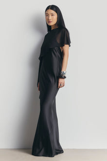 Sheer Chiffon Asymmetric Cape - Black
